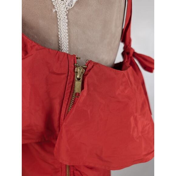 Maeve Anthropologie Ruffle Cutout Back Bow Red Tank Top Size 12 - Picture 6 of 12